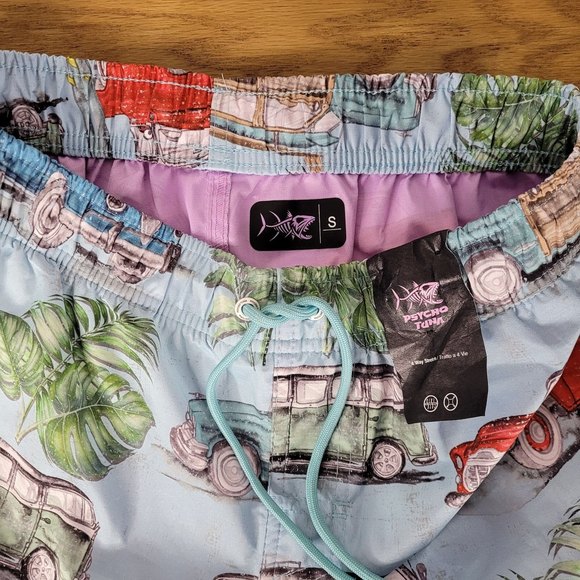 Mens Board Shorts Fair Aqua Vintage Cars Woodie Volkswagen Bus Size S - Picture 6 of 6